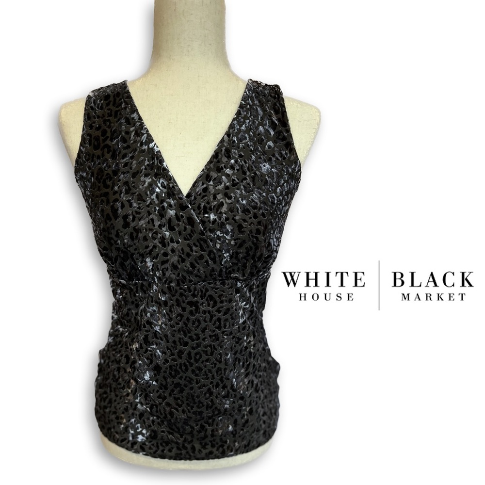 NWT White House Black Market Velvet Cheetah V-neck Sleeveless Shirt